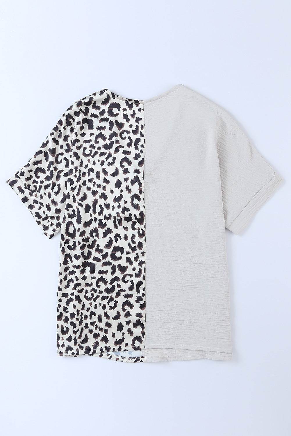 Leopard Color Block V-Neck Blouse - Amexza