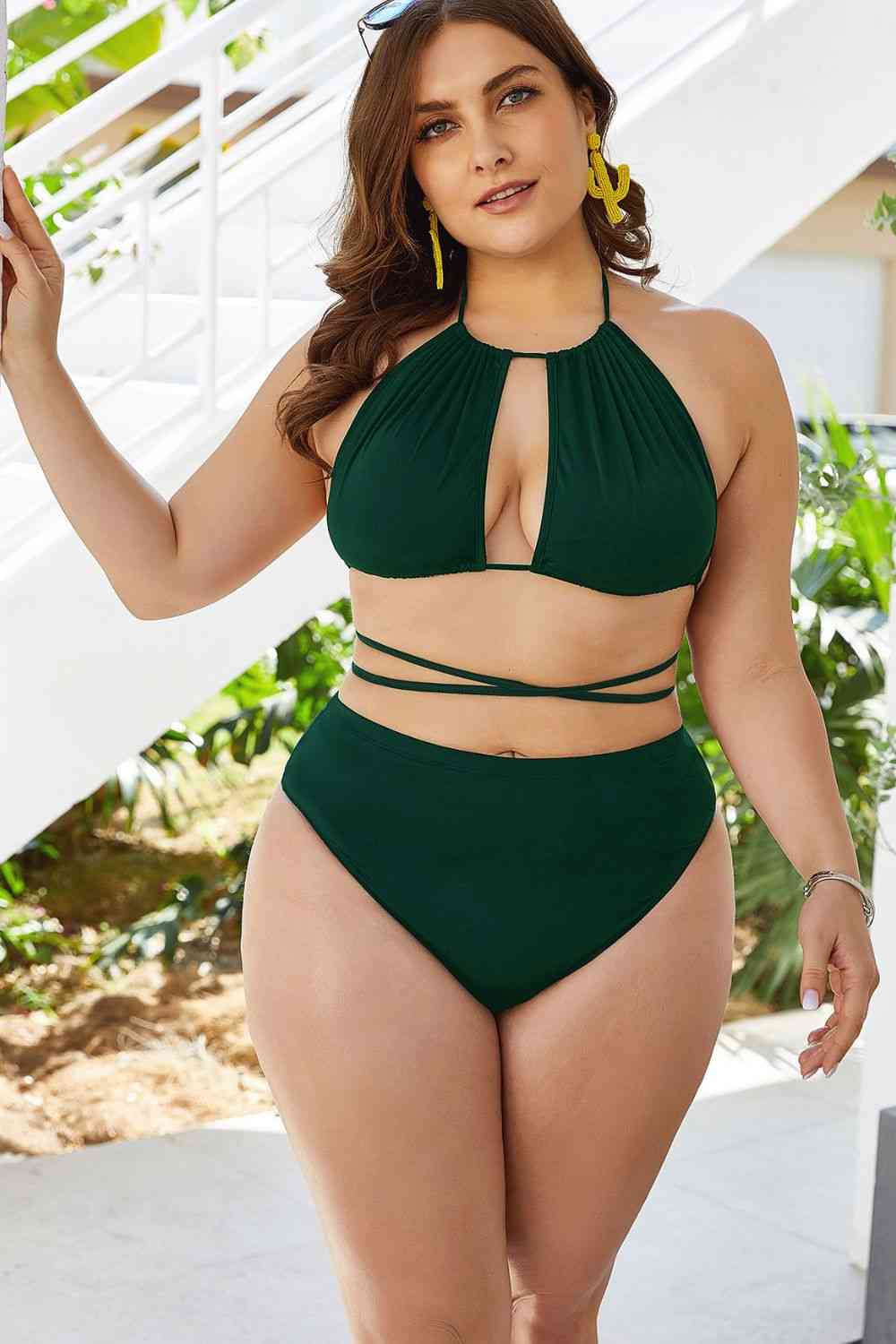 Plus Size Cutout Tied Backless Bikini Set for a perfect OOTD – dress to impress outfits from Amexza