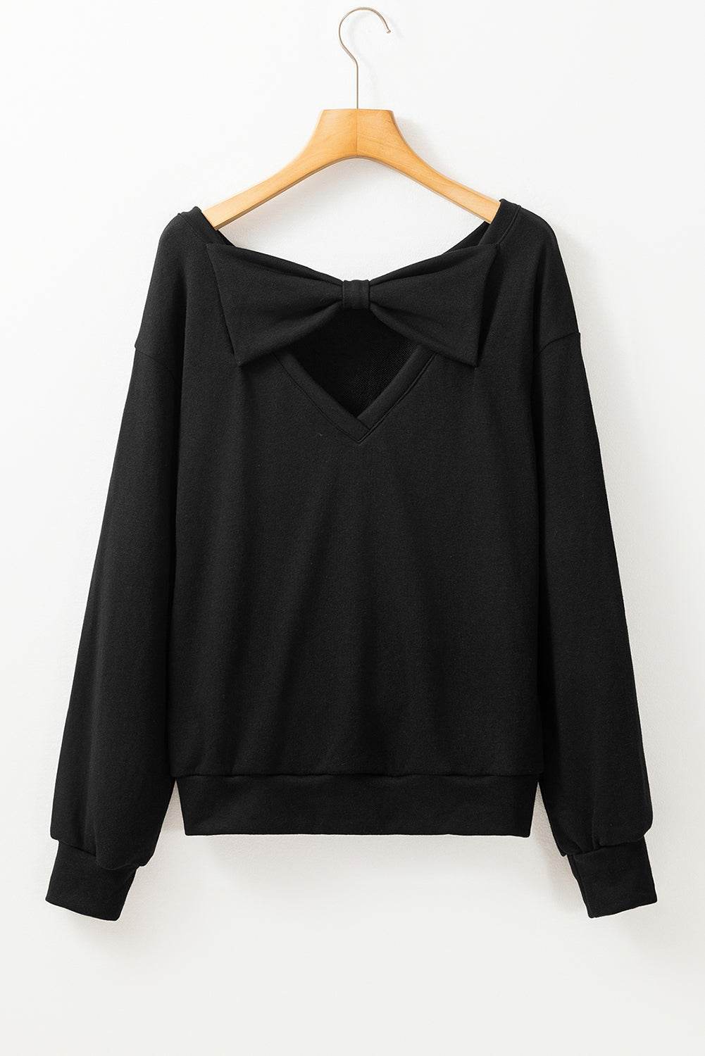 Bow Cutout Round Neck Long Sleeve Sweatshirt - Amexza