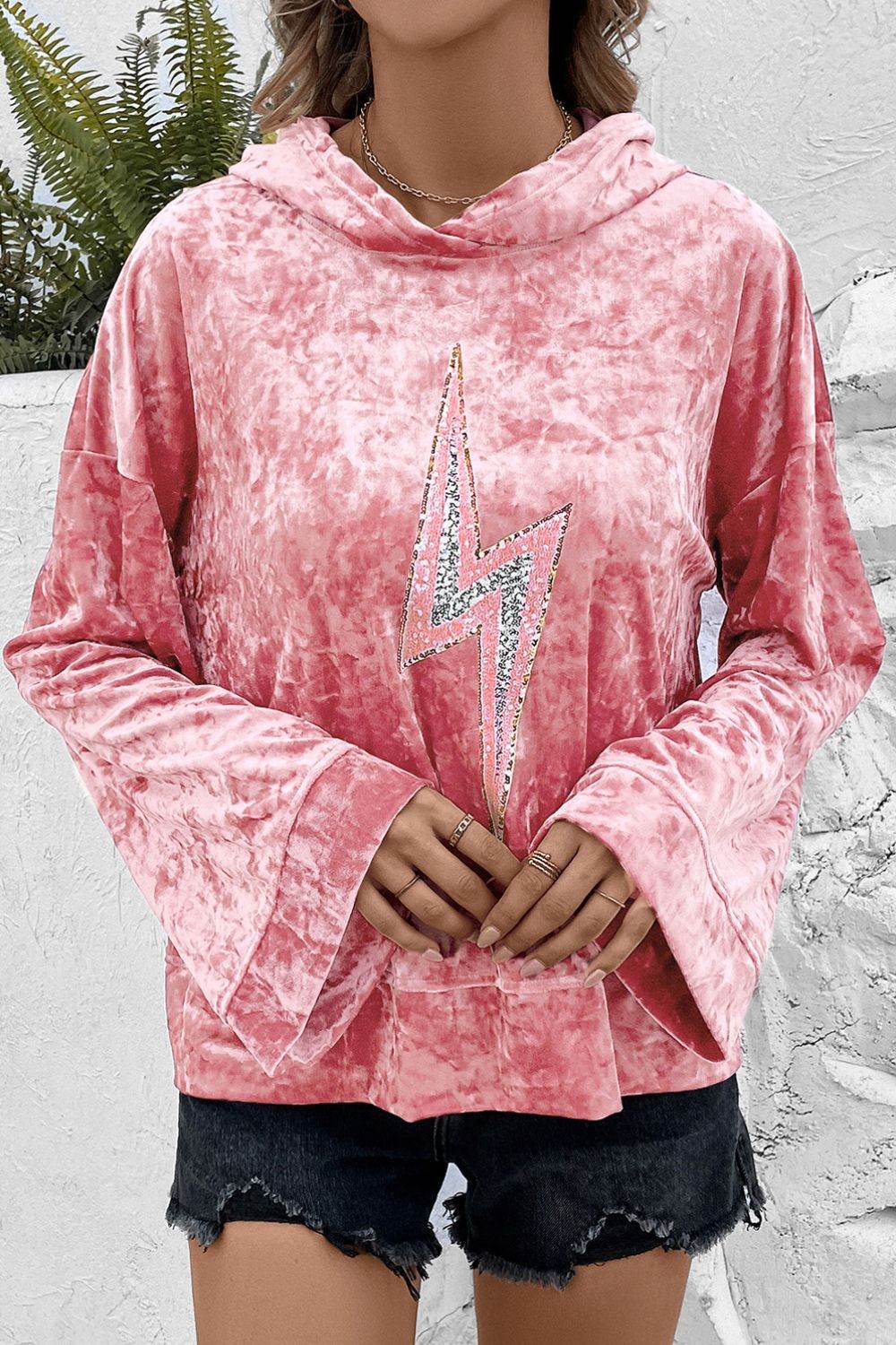 Thunderbolt Sequin Long Sleeve Hoodie for a perfect OOTD – dress to impress outfits from Amexza