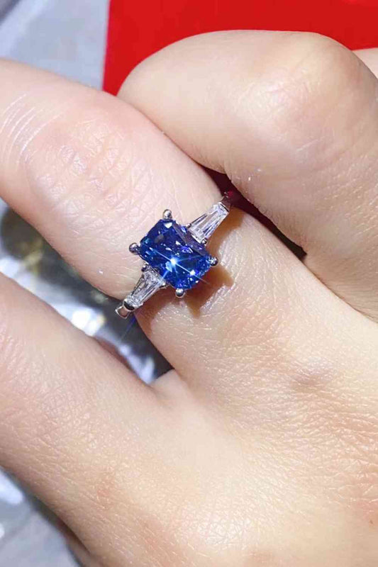 1 Carat Moissanite Platinum-Plated Rectangle Ring in Blue Blue for a perfect OOTD – dress to impress outfits from Amexza