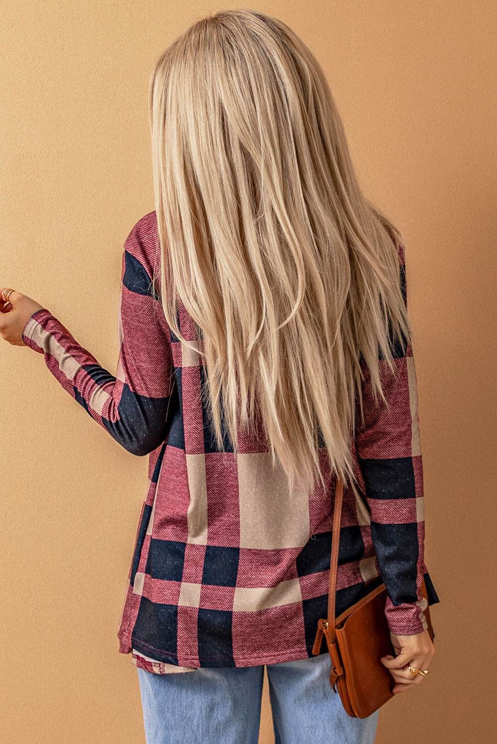 Plaid Open Front Cardigan - Amexza