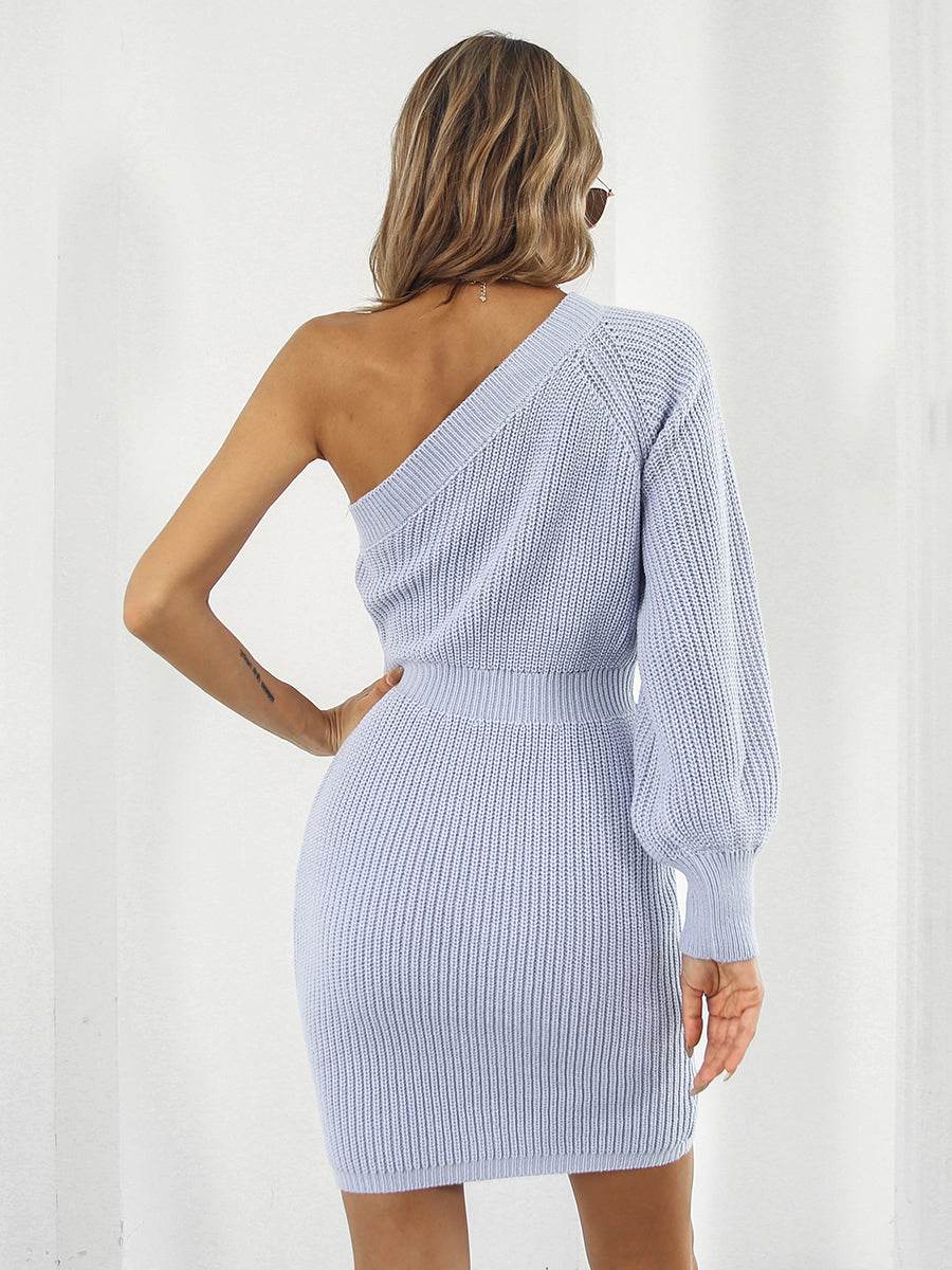 One-Shoulder Mini Sweater Dress - Amexza