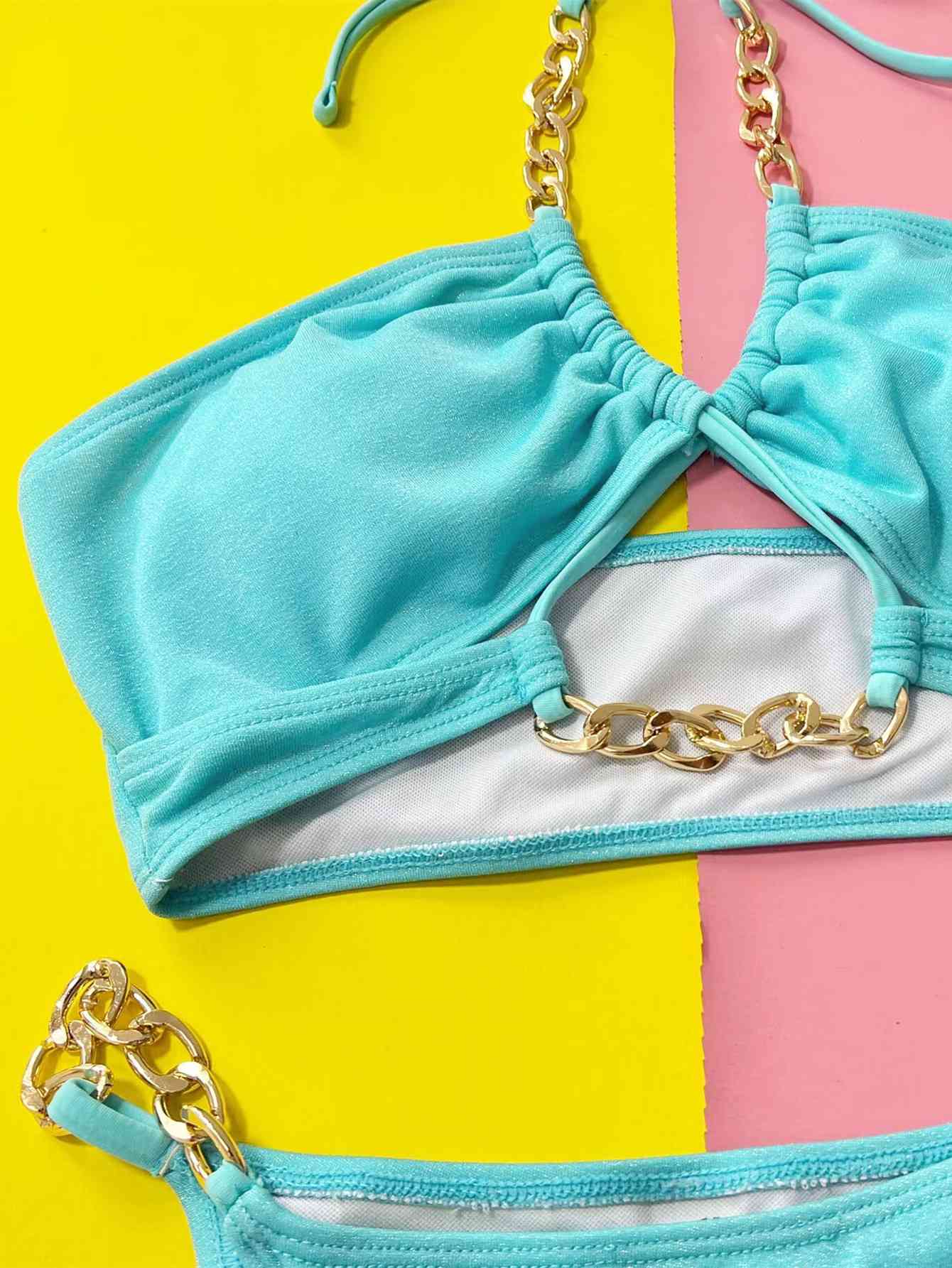 Halter Neck Chain Detail Two-Piece Bikini Set for a perfect OOTD – dress to impress outfits from Amexza