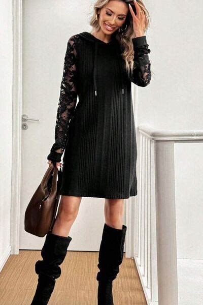 Lace Patchwork Long Sleeve Hooded Dress for a perfect OOTD – dress to impress outfits from Amexza