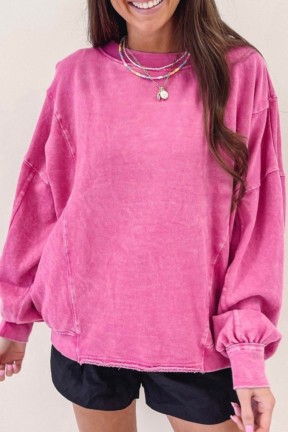 Round Neck Long Sleeve Sweatshirt Pink for a perfect OOTD – dress to impress outfits from Amexza