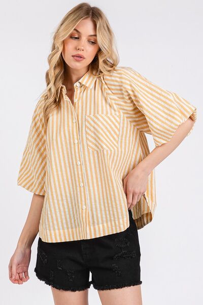 Mittoshop Button Down Striped Puff Sleeve Shirt for a perfect OOTD – dress to impress outfits from Amexza