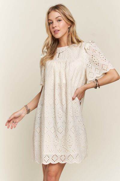 ADORA Ruffled Eyelet Round Neck Dress for a perfect OOTD – dress to impress outfits from Amexza