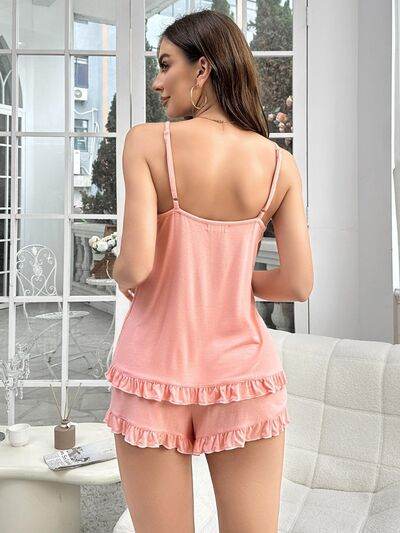 Scoop Neck Top and Shorts Lounge Set - Amexza