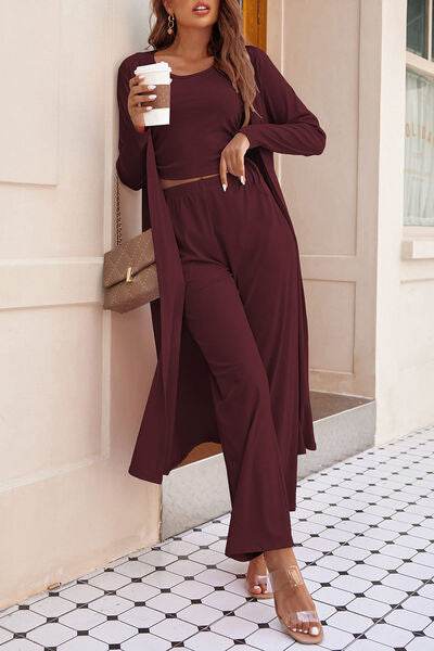 Drawstring Tank, Long Sleeve Cover Up and Pants Set for a perfect OOTD – dress to impress outfits from Amexza