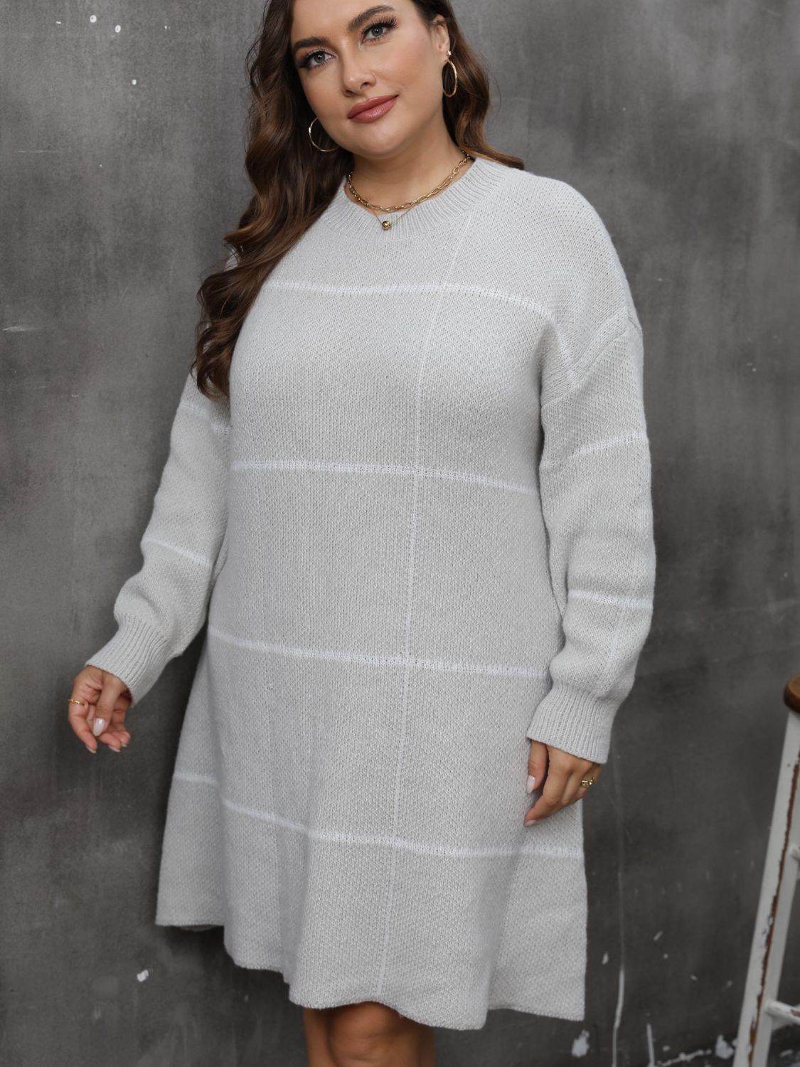 Plus Size Round Neck Long Sleeve Sweater Dress for a perfect OOTD – dress to impress outfits from Amexza