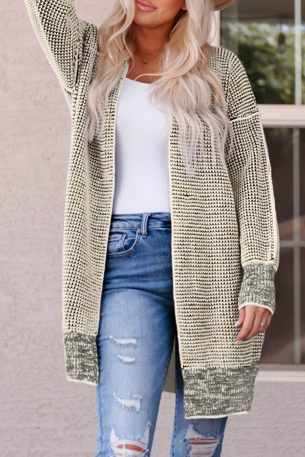 Woven Right Heathered Open Front Longline Cardigan Sand for a perfect OOTD – dress to impress outfits from Amexza