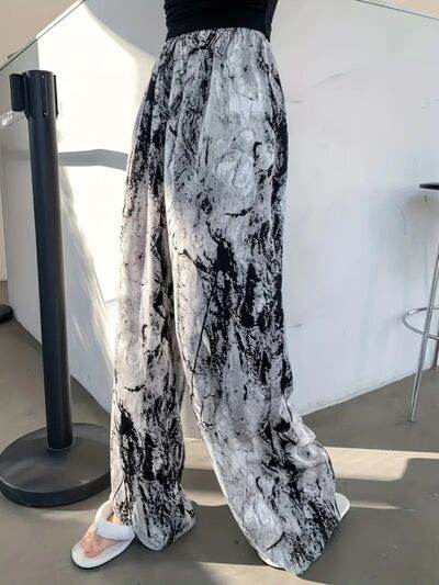 Printed Wide Leg Pants - Amexza