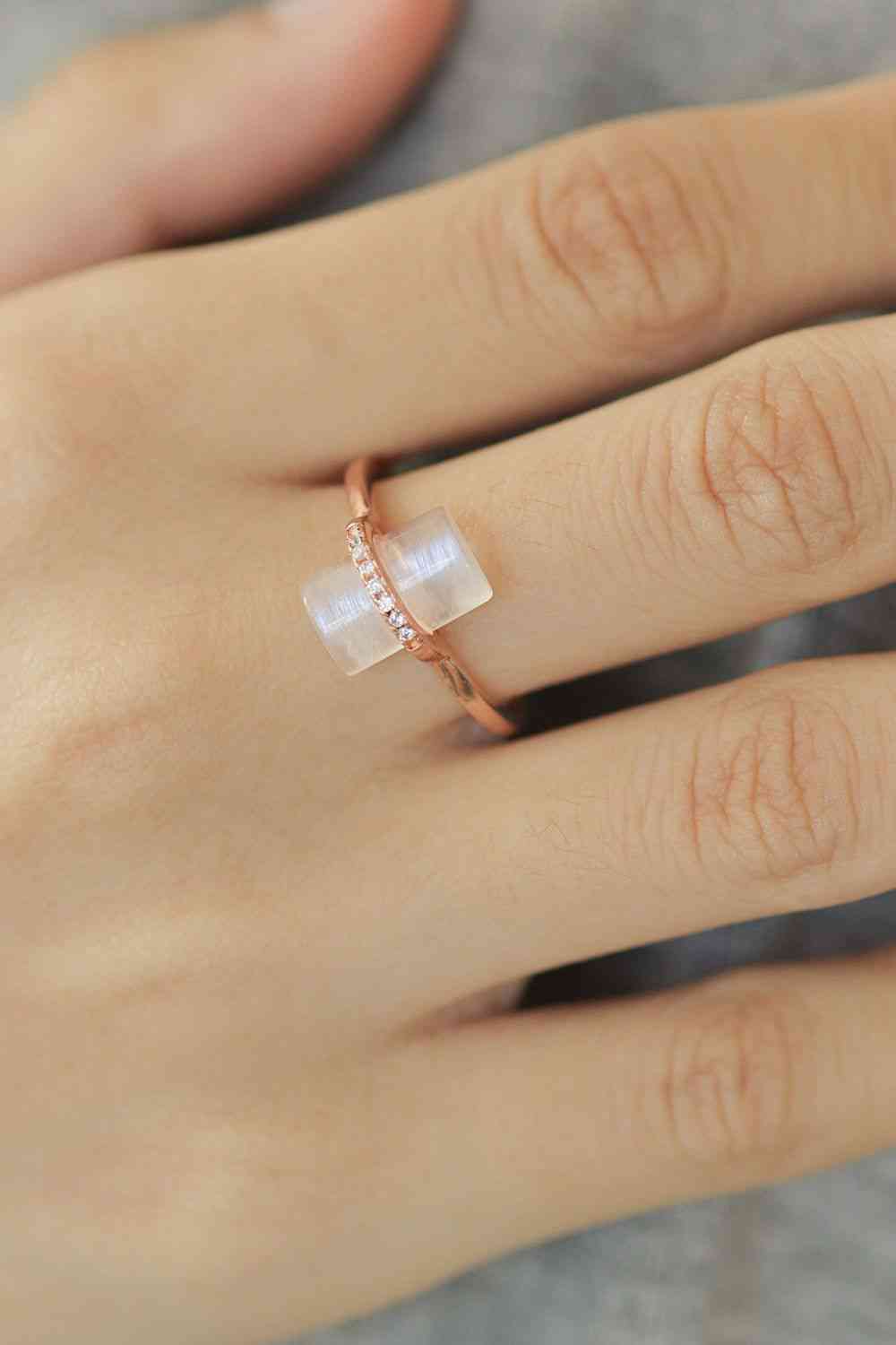 Natural Moonstone Platinum-Plated Ring Rose Gold for a perfect OOTD – dress to impress outfits from Amexza