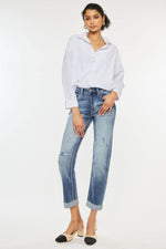 High Rise Cuffed Straight Jeans - Amexza
