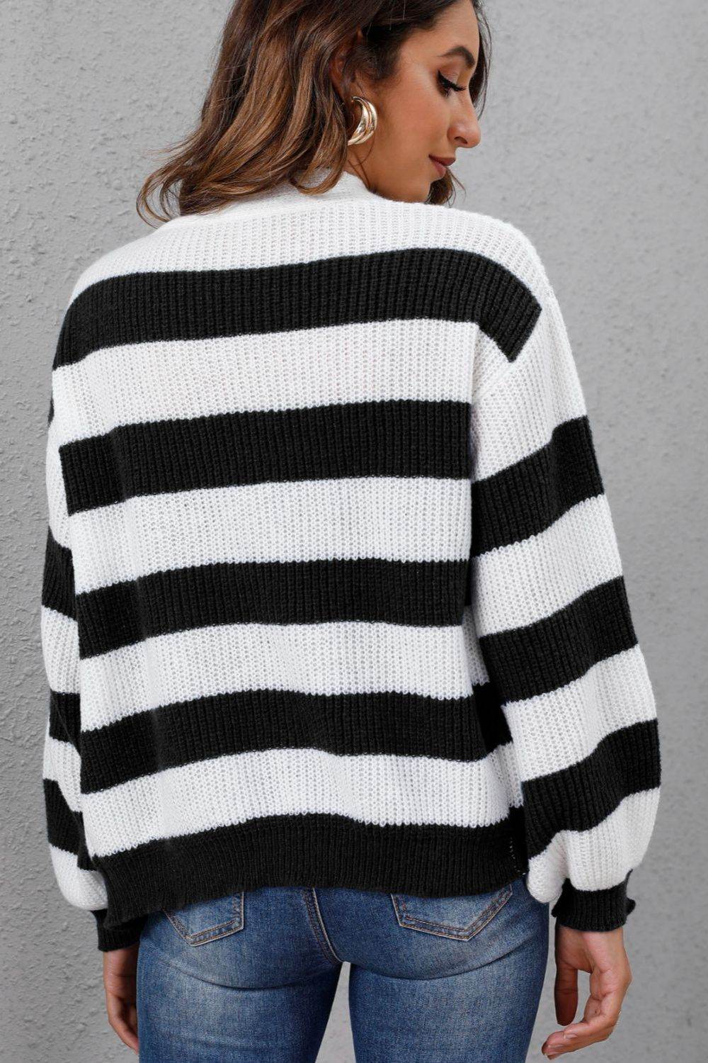 Striped Button Up Long Sleeve Sweater for a perfect OOTD – dress to impress outfits from Amexza