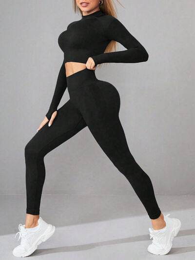 Mock Neck Long Sleeve Top and Leggings Active Set for a perfect OOTD – dress to impress outfits from Amexza