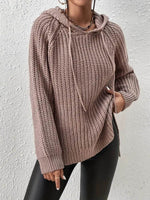 High-Low Side Slit Drawstring Long Sleeve Hooded Sweater for a perfect OOTD – dress to impress outfits from Amexza