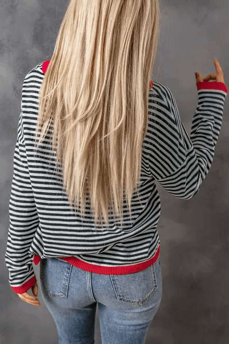 Striped Round Neck Drop Shoulder T-Shirt for a perfect OOTD – dress to impress outfits from Amexza