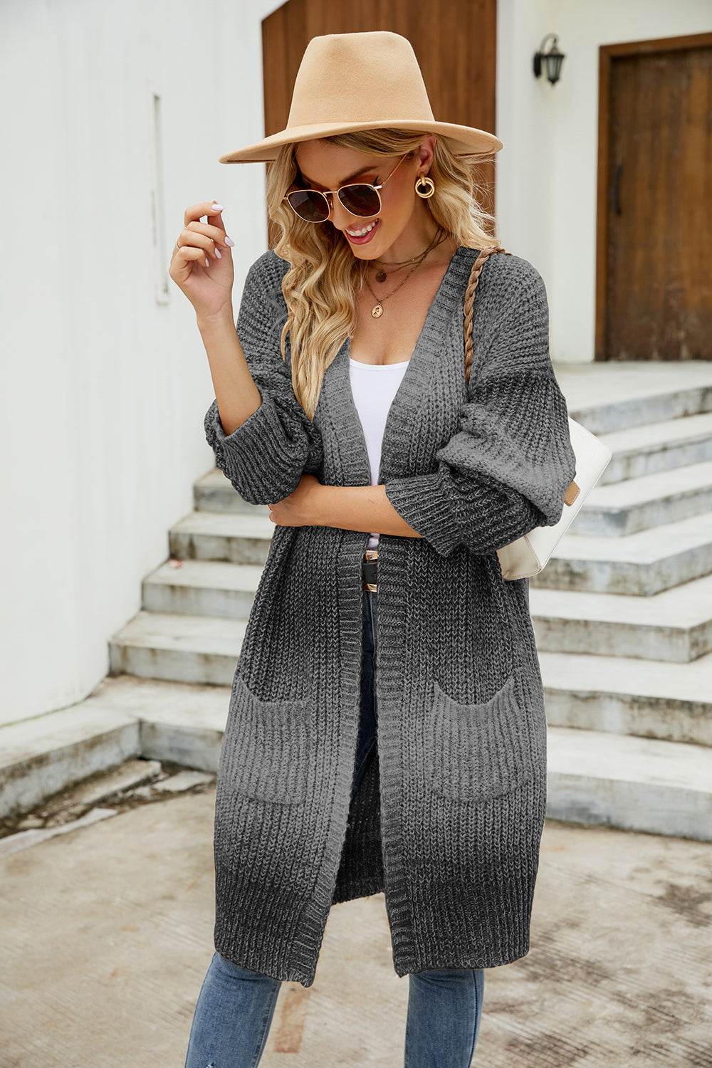 Gradient Open Front Cardigan Charcoal for a perfect OOTD – dress to impress outfits from Amexza