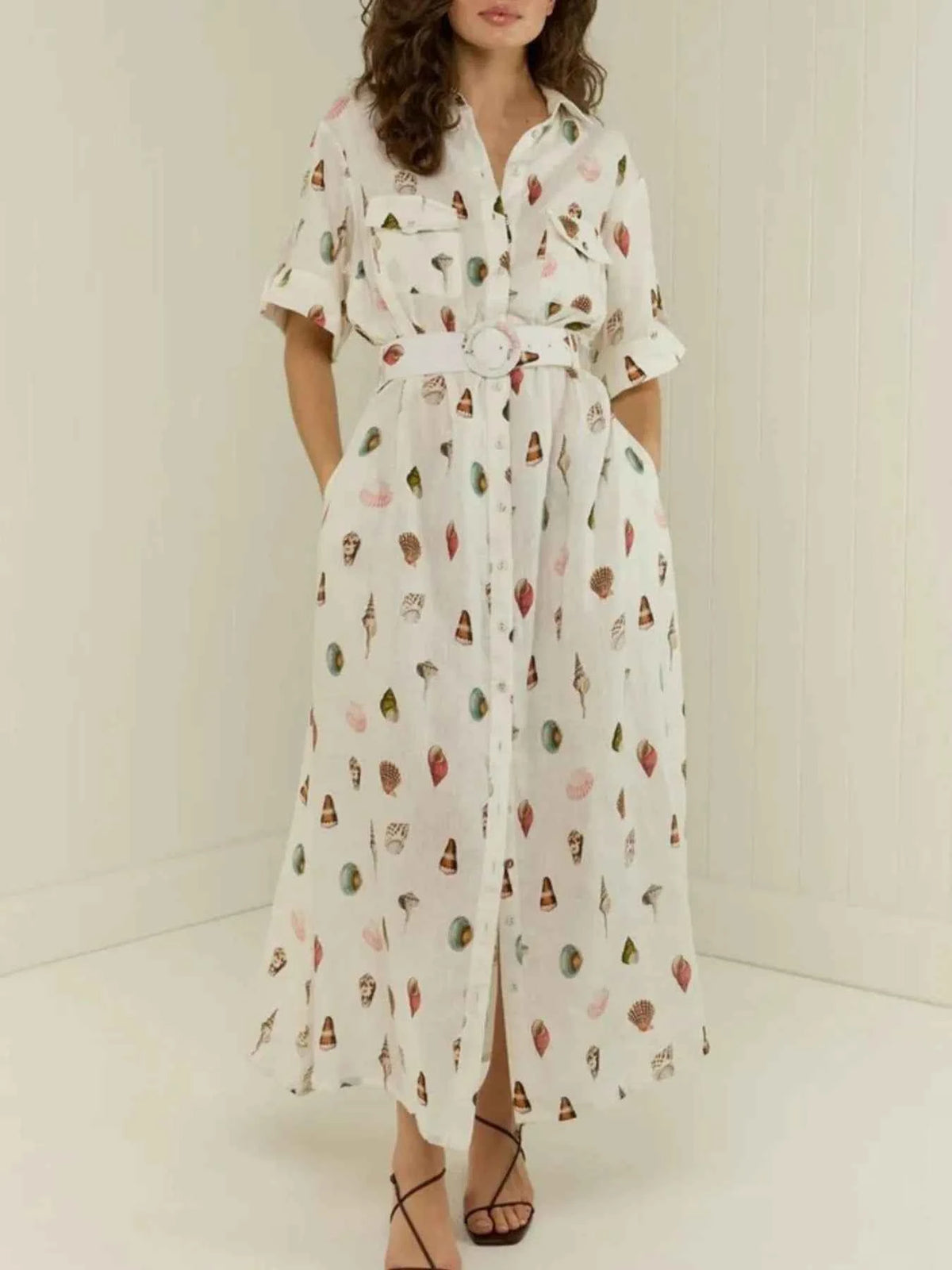 Printed Button Up Maxi Shirt Dress