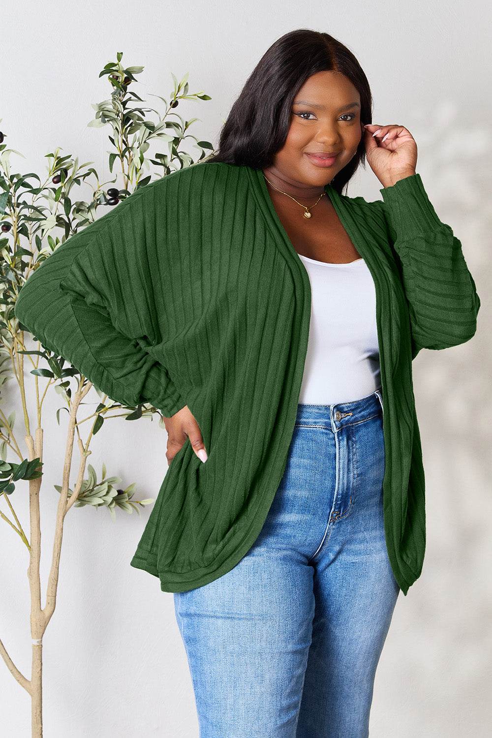 Basic Bae Full Size Ribbed Cocoon Cardigan for a perfect OOTD – dress to impress outfits from Amexza