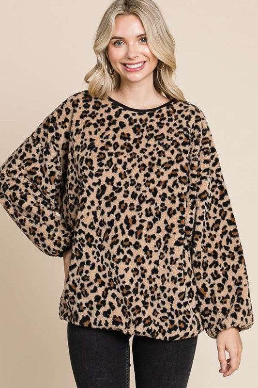 Culture Code Leopard Faux Fur Round Neck Top Brown for a perfect OOTD – dress to impress outfits from Amexza