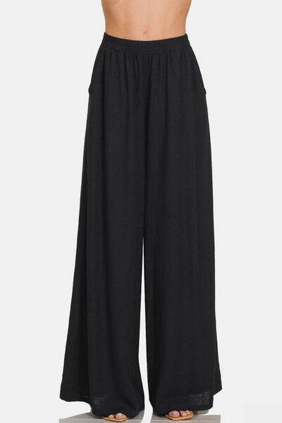 Zenana Pleated Linen Blend Wide Leg Pants for a perfect OOTD – dress to impress outfits from Amexza