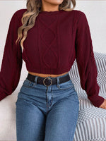 Cable-Knit Round Neck Cropped Sweater for a perfect OOTD – dress to impress outfits from Amexza
