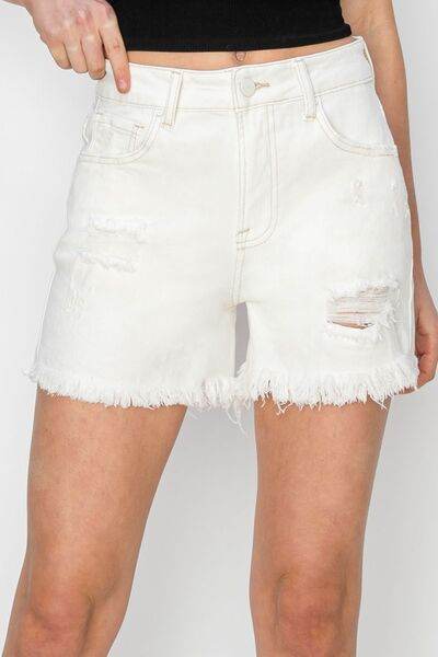 RISEN High Waist Ripped Denim Shorts Cream for a perfect OOTD – dress to impress outfits from Amexza