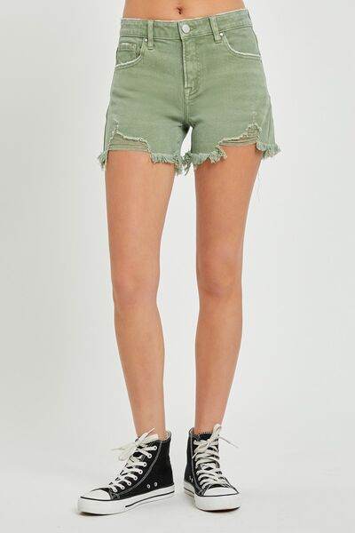 RISEN Mid Waist Frayed Hem Denim Shorts for a perfect OOTD – dress to impress outfits from Amexza