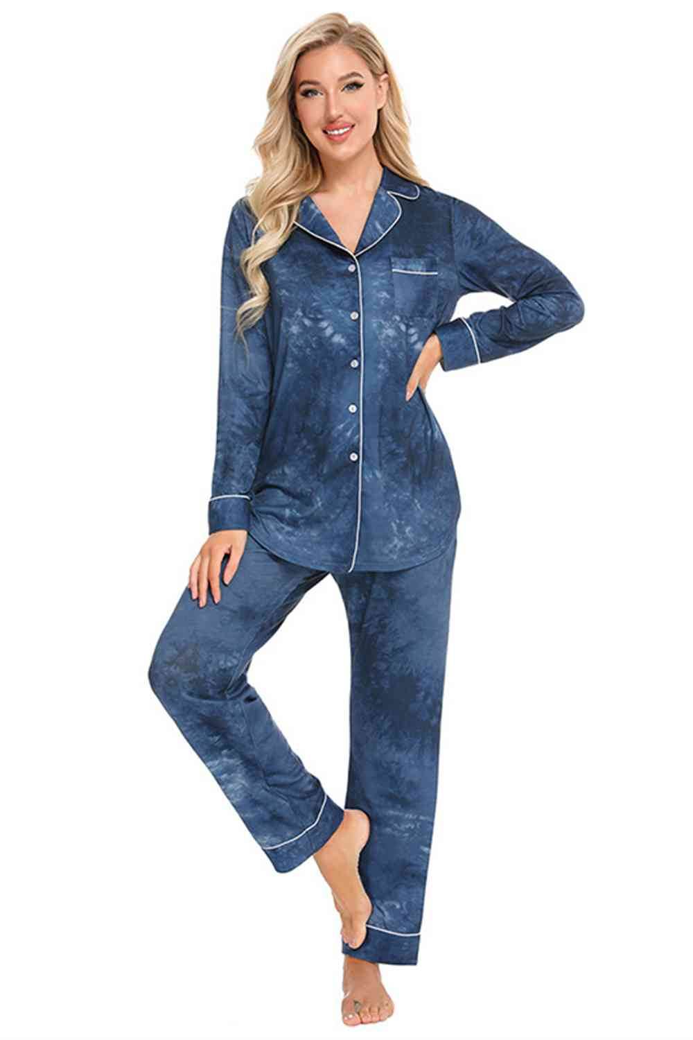 Collared Neck Long Sleeve Loungewear Set with Pockets for a perfect OOTD – dress to impress outfits from Amexza