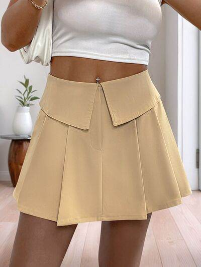 Perfee Pleated High Rise Shorts Tan for a perfect OOTD – dress to impress outfits from Amexza