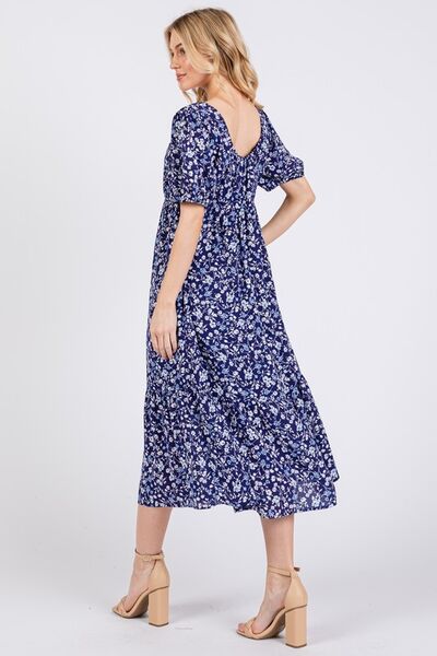 Ces Femme Floral Square Neck Puff Sleeve Midi Dress for a perfect OOTD – dress to impress outfits from Amexza