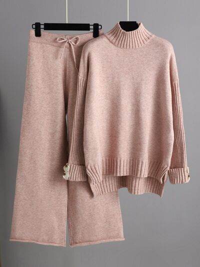 Basic Bae High- Low Turtleneck Long Sleeve Top and Pants Sweater Set for a perfect OOTD – dress to impress outfits from Amexza