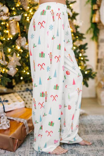 Christmas Printed Collared Neck Top and Pants Lounge Set for a perfect OOTD – dress to impress outfits from Amexza