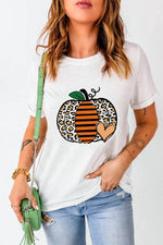 Pumpkin Graphic Round Neck Short Sleeve T-Shirt - Amexza