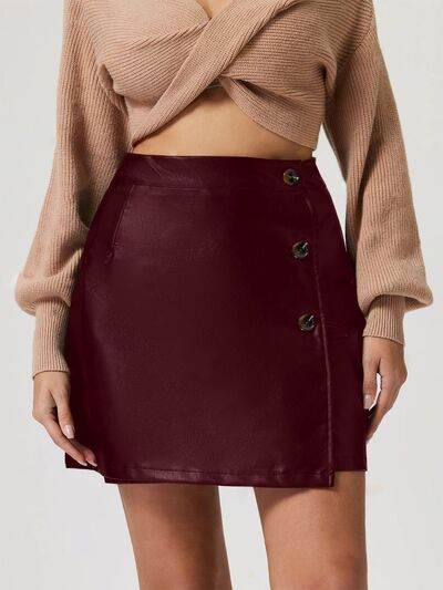 Buttoned High Rise Mini Skirt Burgundy for a perfect OOTD – dress to impress outfits from Amexza