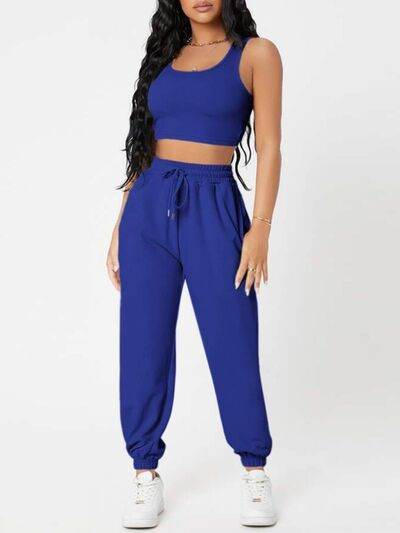 Wide Strap Top and Drawstring Joggers Set Royal Blue for a perfect OOTD – dress to impress outfits from Amexza