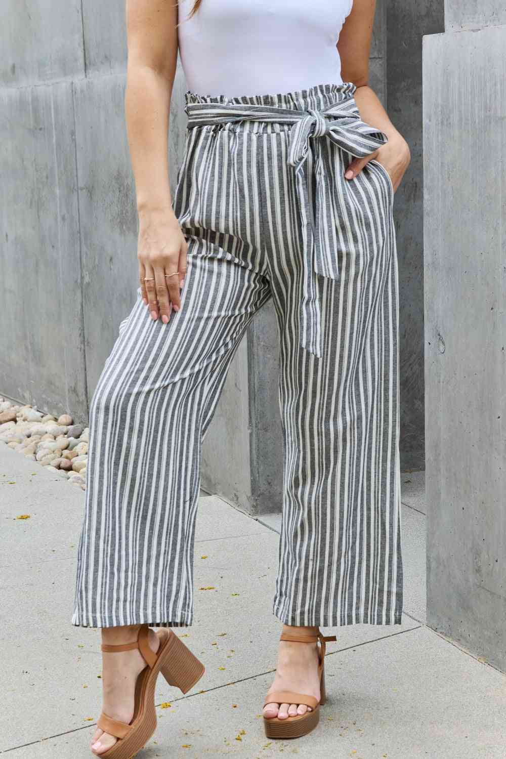 Heimish Find Your Path Full Size Paperbag Waist Striped Culotte Pants Stripe for a perfect OOTD – dress to impress outfits from Amexza