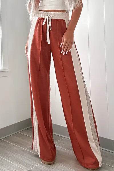 Drawstring Contrast Wide Leg Pants Orange-Red for a perfect OOTD – dress to impress outfits from Amexza