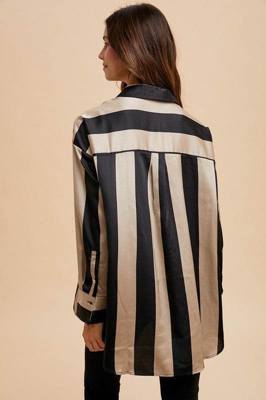 Annie Wear Striped Dropped Shoulder Button Up Shirt for a perfect OOTD – dress to impress outfits from Amexza