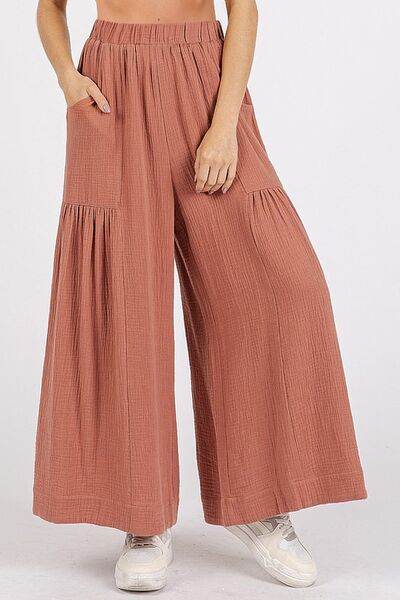 Mittoshop Gauze Elastic Waist Pleated Wide Leg Pants Sienna for a perfect OOTD – dress to impress outfits from Amexza