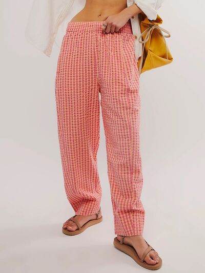 Plaid Elastic Waist Pants Coral for a perfect OOTD – dress to impress outfits from Amexza