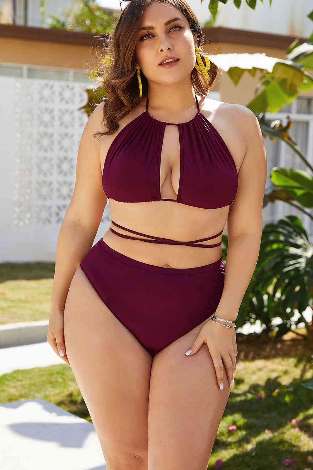 Plus Size Cutout Tied Backless Bikini Set for a perfect OOTD – dress to impress outfits from Amexza