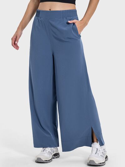 Millennia Slit Wide Leg Active Pants Dusty Blue for a perfect OOTD – dress to impress outfits from Amexza