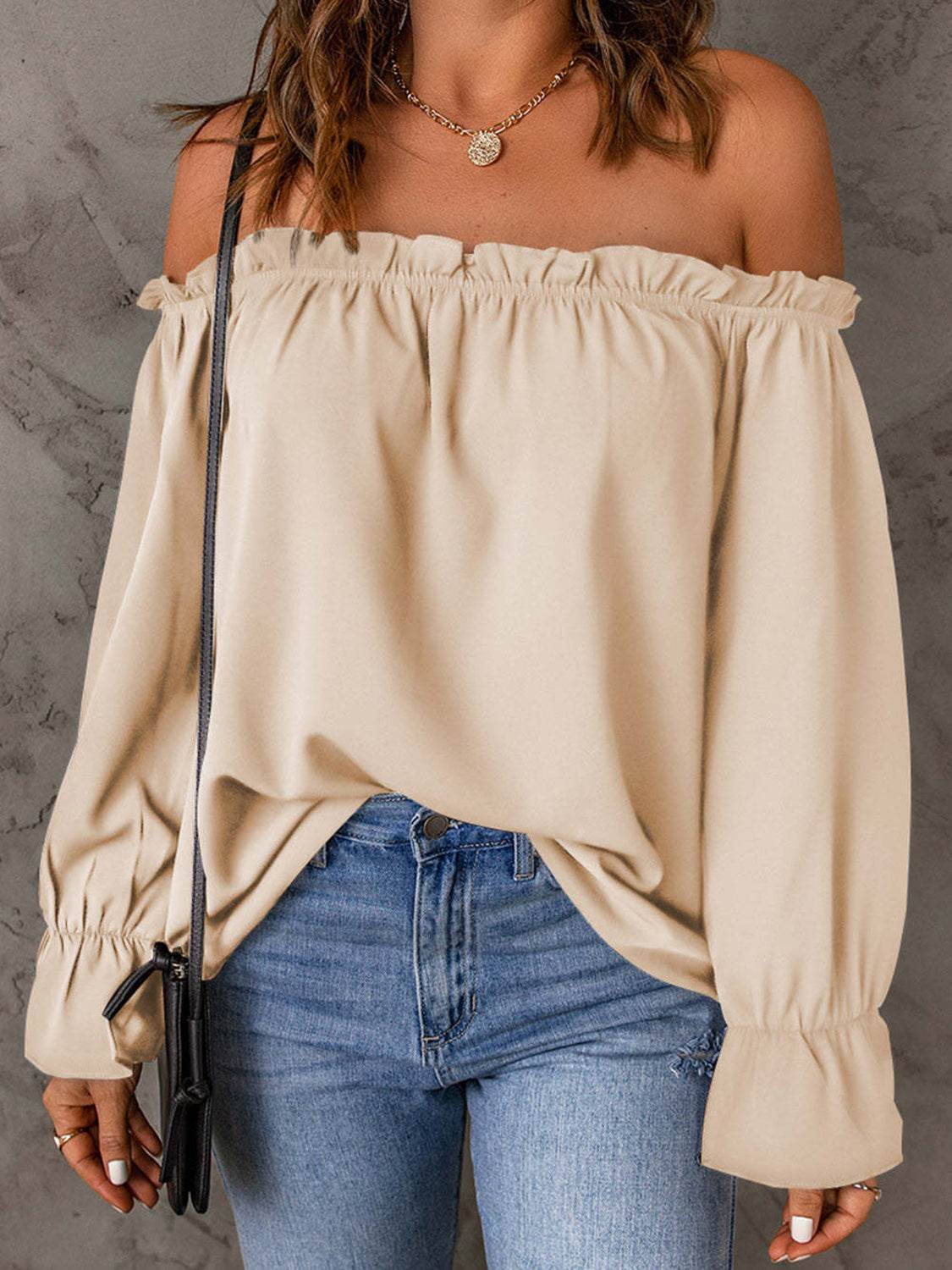 Off-Shoulder Flounce Sleeve Blouse - Amexza