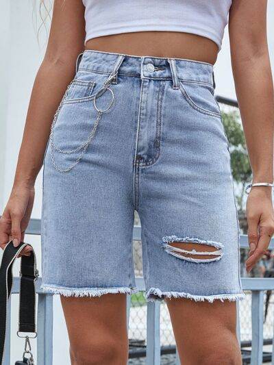 Distressed Raw Hem Denim Shorts Light for a perfect OOTD – dress to impress outfits from Amexza