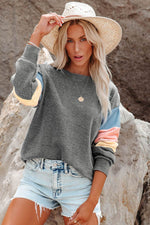 Color Block Round Neck Long Sleeve Sweatshirt for a perfect OOTD – dress to impress outfits from Amexza