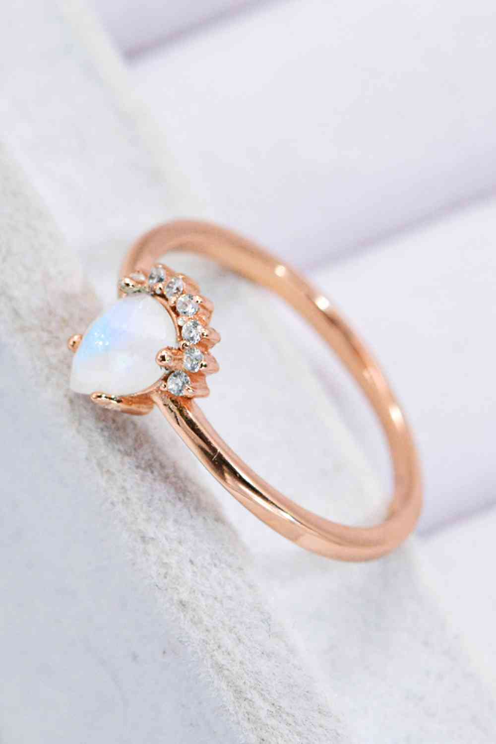 18K Rose Gold-Plated Pear Shape Natural Moonstone Ring for a perfect OOTD – dress to impress outfits from Amexza